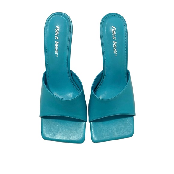 Public Desire Turquoise Square Toe Mule Heels - Picture 2 of 6